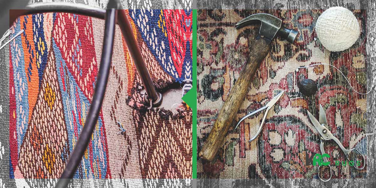 The first step that an antique rug repair does is to clean the area around the hole.